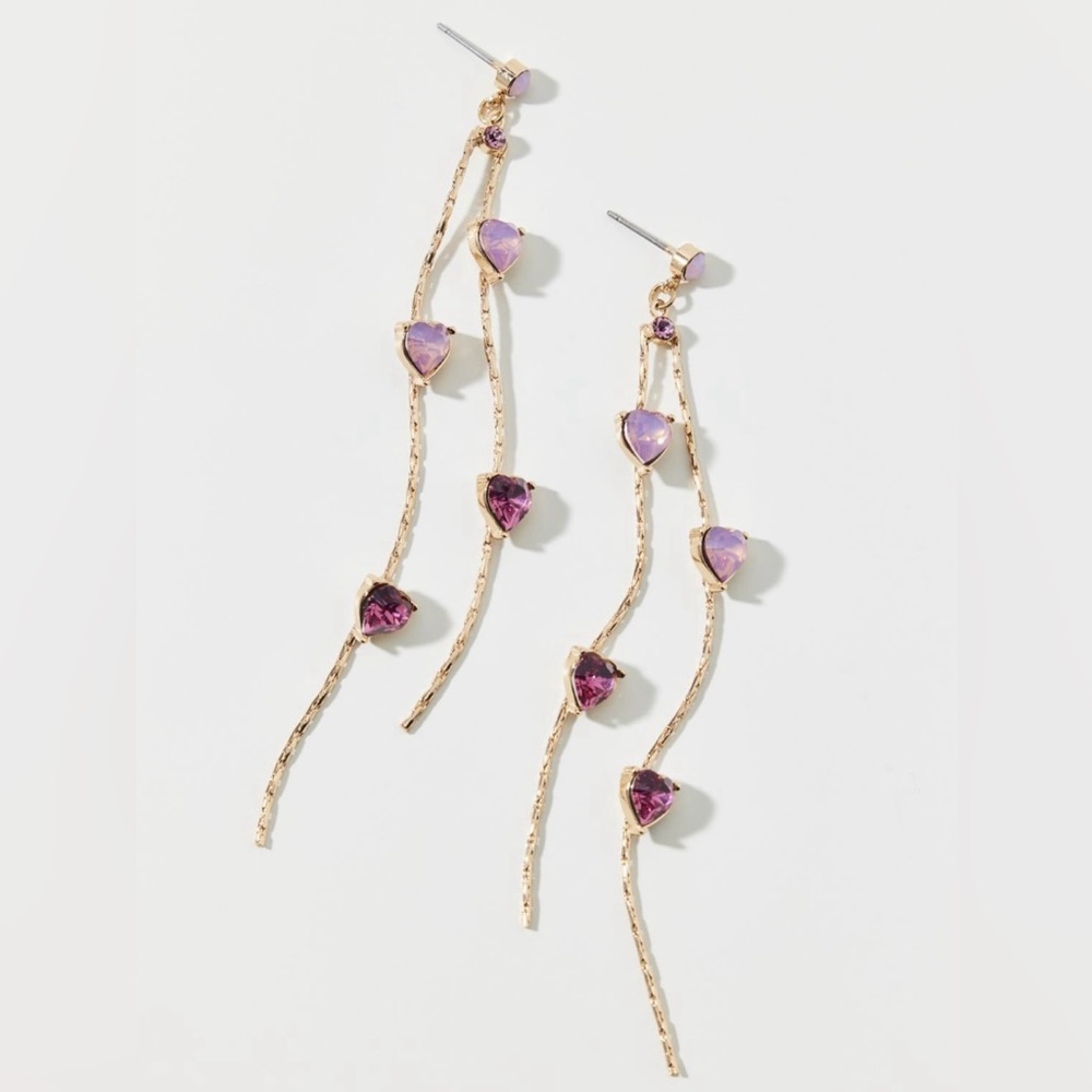 Heart Rhinestone Long Duster Gold Earrings